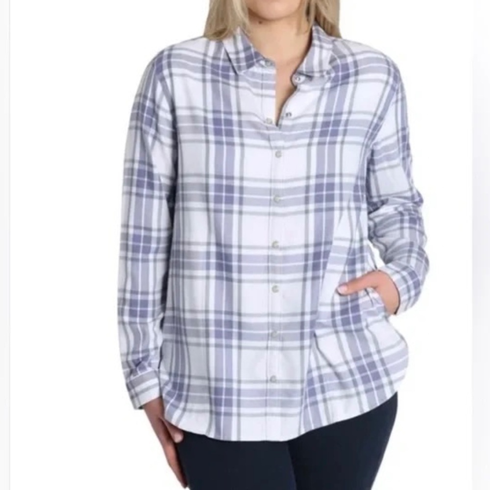 Jach's Girlfriend New York: White/Purple Plaid Flannel, Medium, NWT